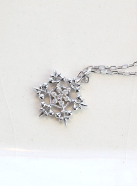 日本雪花项链女黄金纯银海蓝宝