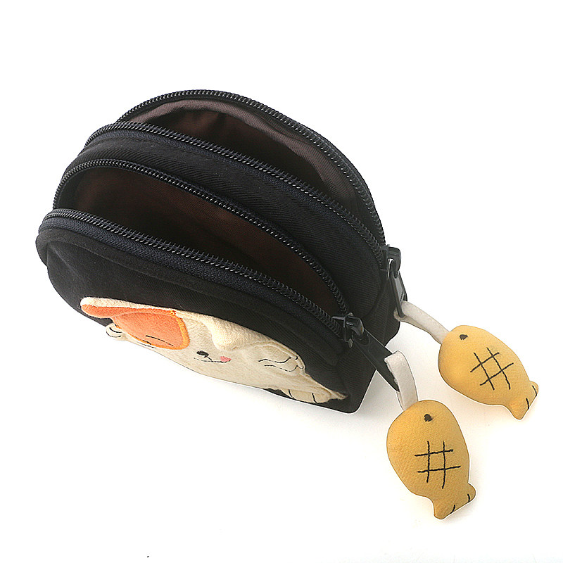 kine猫 贪吃猫双层拉链零钱包卡通可爱布艺小巧硬币口红收纳包女,淘宝优惠券,粉丝福利购,淘宝优惠卷