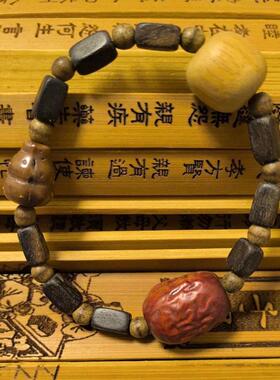 天然沉香小方块紫檀大枣手串手链