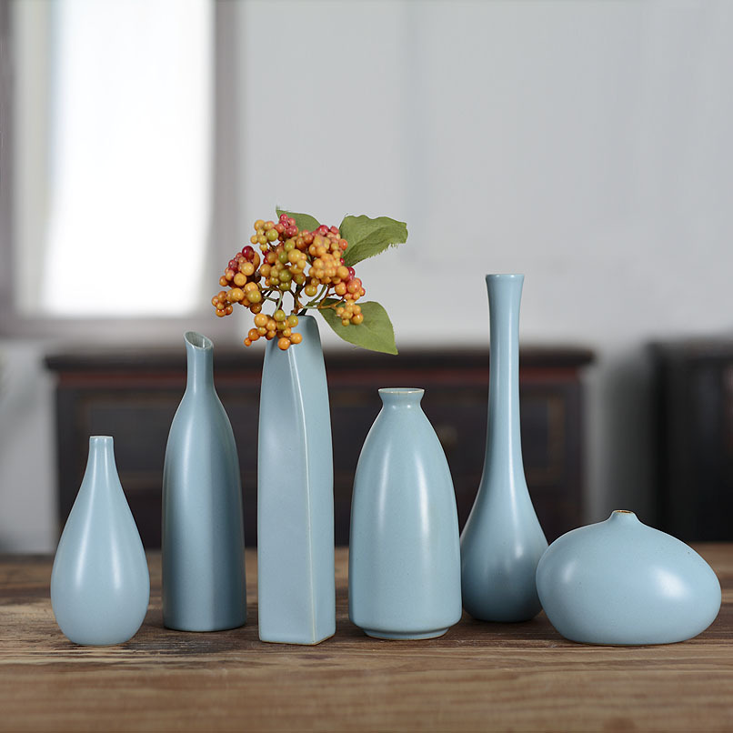 禅意陶瓷花瓶客厅摆件插花新中式蓝色迷你小花器干花日式茶道花艺 - 图0