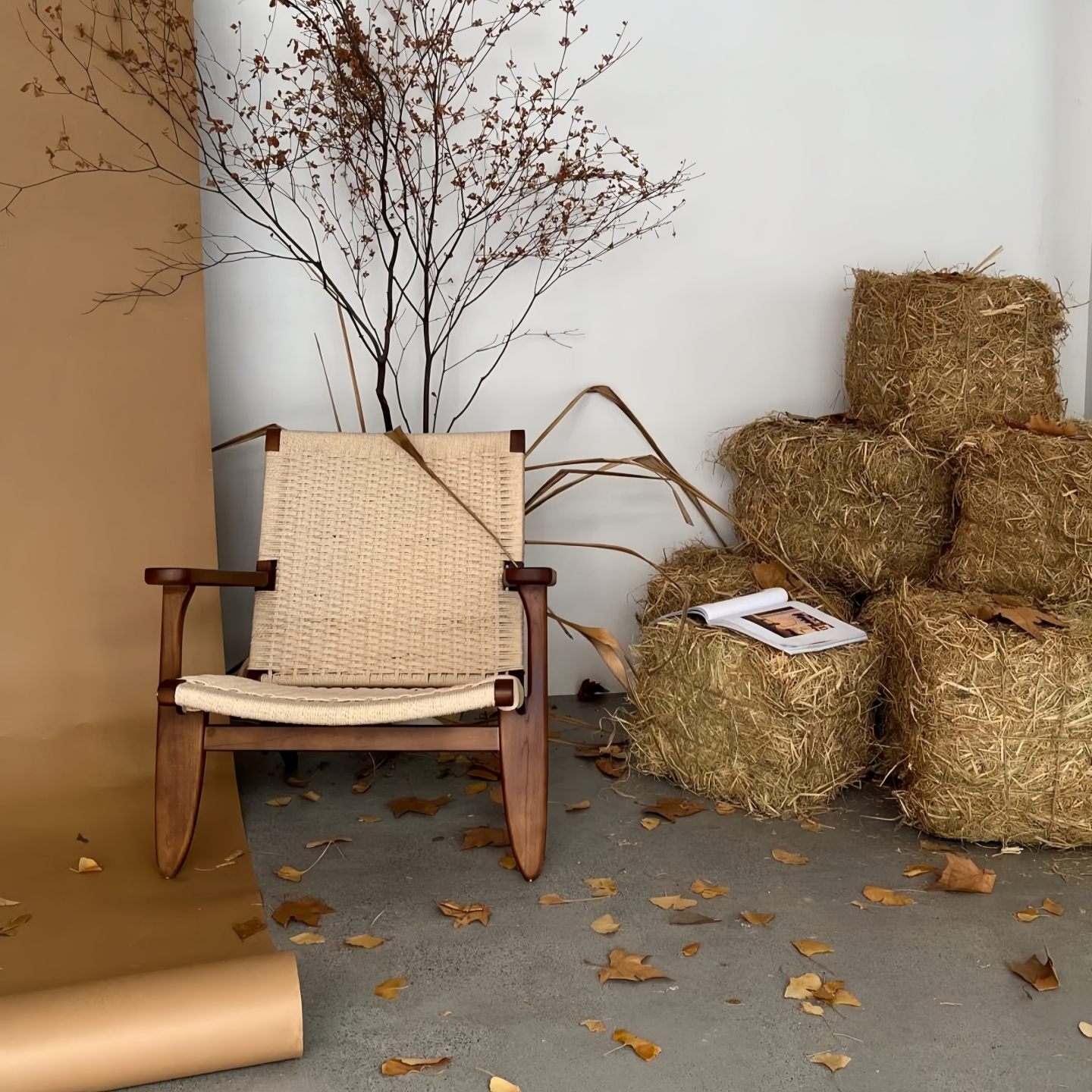 秋季氛围长卷牛皮纸卷草垛商场橱窗造景装饰摆件秋日落叶打卡布置,淘宝优惠券,粉丝福利购,淘宝优惠卷