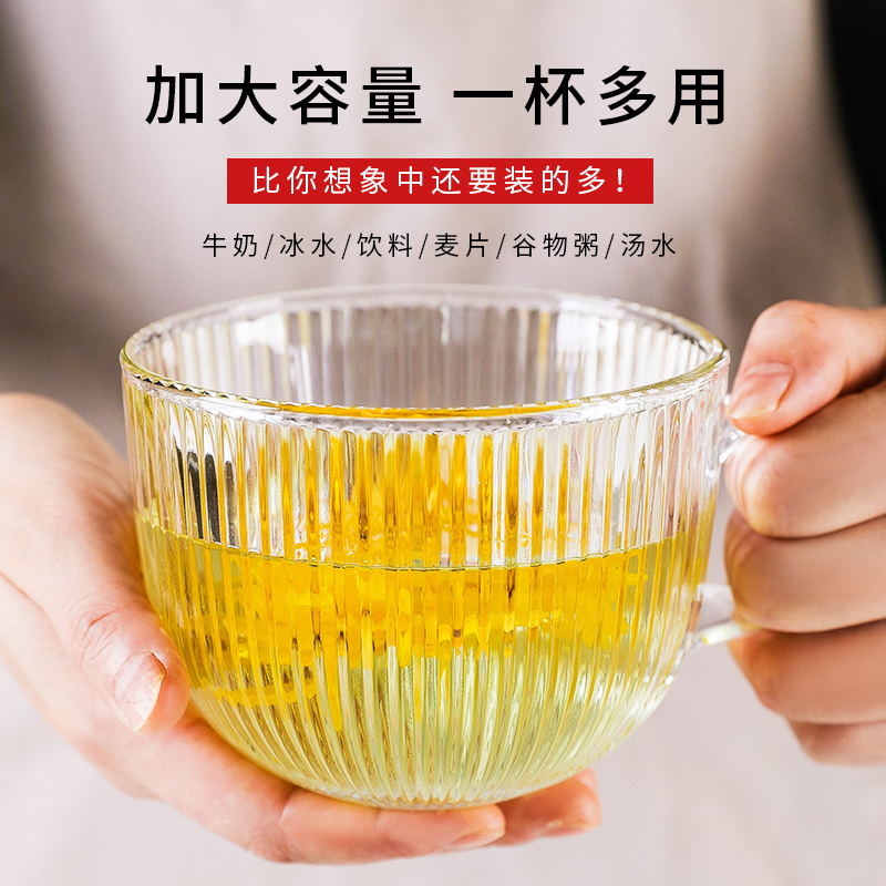 大容量燕麦早餐杯玻璃水杯女家用泡茶杯牛奶麦片咖啡杯带盖勺杯子-图0