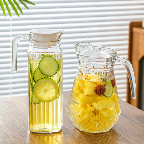 冷水壶玻璃耐高温凉水壶大容量茶壶家用凉水杯开水容器果汁壶扎壶 - 图0