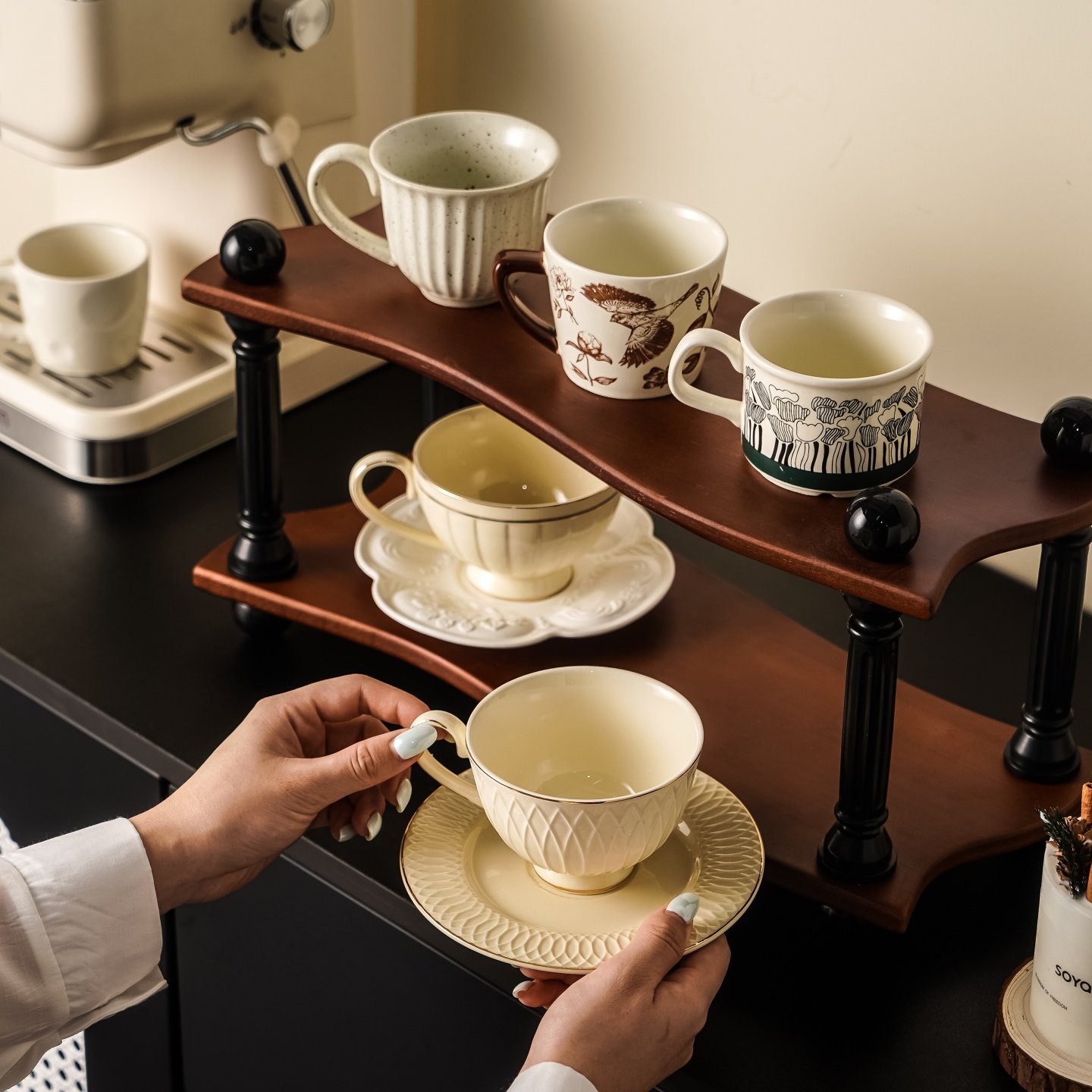 中式水杯置物架复古高颜值家用装饰摆件咖啡水杯杯架桌面置物架,淘宝优惠券,粉丝福利购,淘宝优惠卷