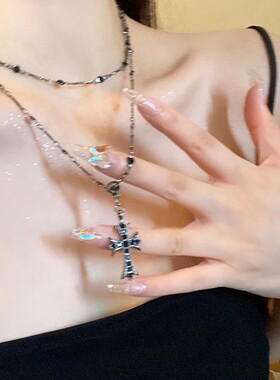 暗黑十字架项链轻奢小众配饰品女