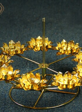 2026莲花酥油灯架14盏家用供佛镂空铜酥油灯座结缘七星莲花灯铜制