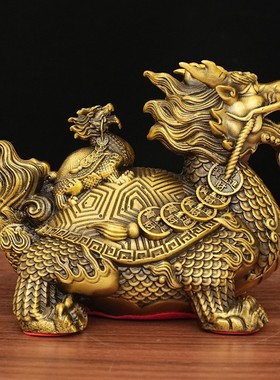 2026母子铜龙龟摆件黄铜八卦龙龟一对铜制龙头龟金钱龟招客厅办公
