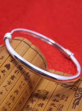 2026光圈合金镀银手镯光面圆肚推拉时尚手环韩版细款圆肚镀金鐲子