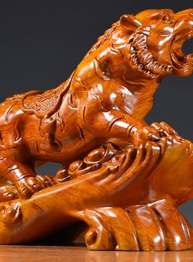 2026红木实木雕虎饰品生肖虎家居饰品办公室客厅装饰中国风富禄如