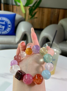 2026鑫梵希 天然绿萤石搭配黄水晶 紫水晶 白幽灵DIY单圈手链厂家