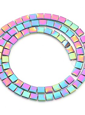 2026双孔黑胆石方块串珠保色电镀磁铁矿隔珠散珠diy手工饰品配件