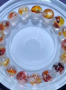 天然原色锦鲤红胶花单圈手链红鸩羽矿种红幽灵手串水晶饰品礼物女