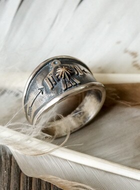 2026千叶日本进口雷鸟戒指复古小众做旧风格印第安图腾泰银开口对