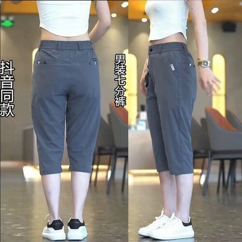 夏天七分裤子男士夏季冰丝超薄款八分休闲裤商务78分宽松运动短裤 - 图2
