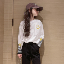 Girl Spring Autumn Clothing 2023 New Ocean Gas Great Boy Han Tie Fall Child Clothing Pure Cotton T-shirt Child Jersey Undercoat Autumn