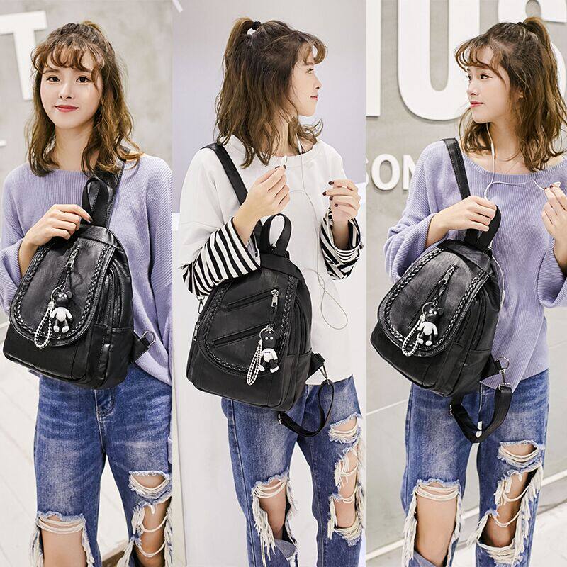 双肩包女2020休闲软皮旅行小书包 爱惜莲双肩背包