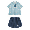 Youyou boys summer new cartoon cotton short-sleeved shirt casual loose denim shorts children's trendy and cool children's clothing