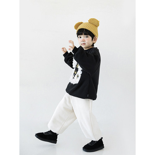 幼悠儿童弹力保暖束脚裤新款冬装毛绒大口袋休闲裤男童防风加绒裤 - 图2