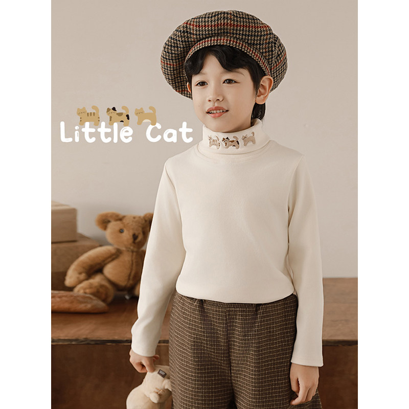 幼悠男童2025新款长袖猫咪高领t恤秋冬款亲肤柔软保暖儿童打底衫,淘宝优惠券,粉丝福利购,淘宝优惠卷