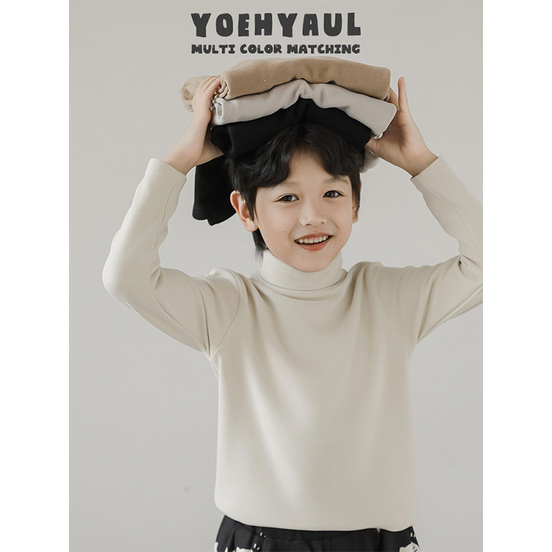 幼悠男童2025新款长袖高领双面绒打底衫冬季时尚休闲百搭儿童内搭,淘宝优惠券,粉丝福利购,淘宝优惠卷