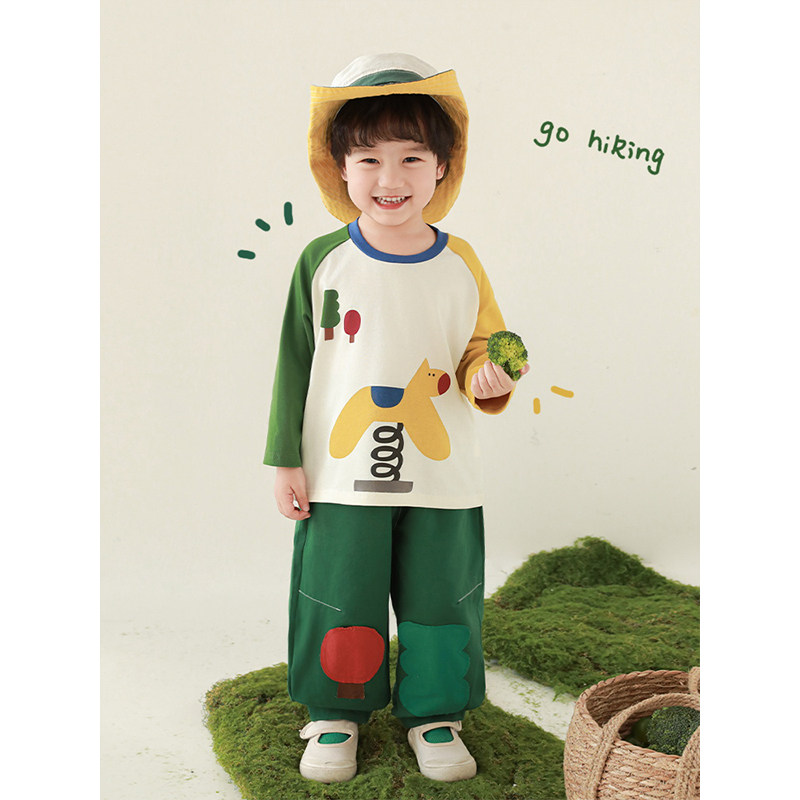 幼悠 男童撞色插肩袖t恤简约翻领衬衫2025早春新套装童玩天地系列,淘宝优惠券,粉丝福利购,淘宝优惠卷