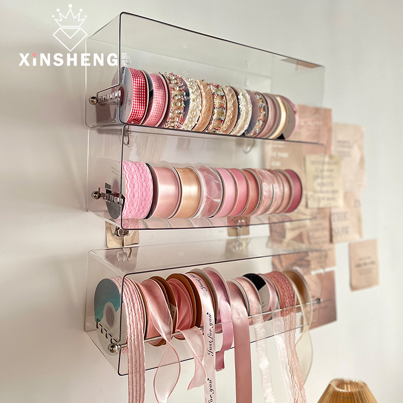 芯苼 升级免打孔亚克力透明丝带架花艺师花店收纳架手工diy置物架 - 图0