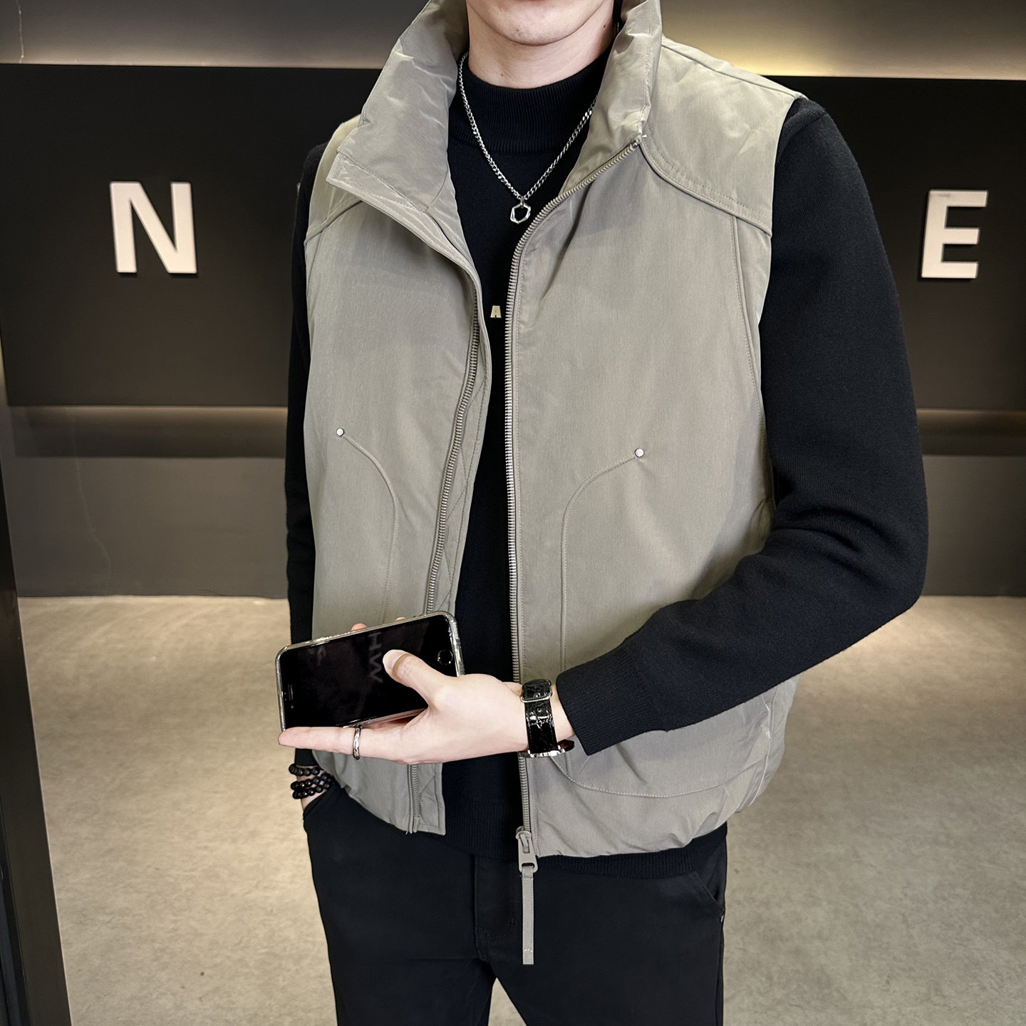 Autumn and winter high-end design down vest men's stand-up collar casual vest waistcoat men's jacket trendy clothes