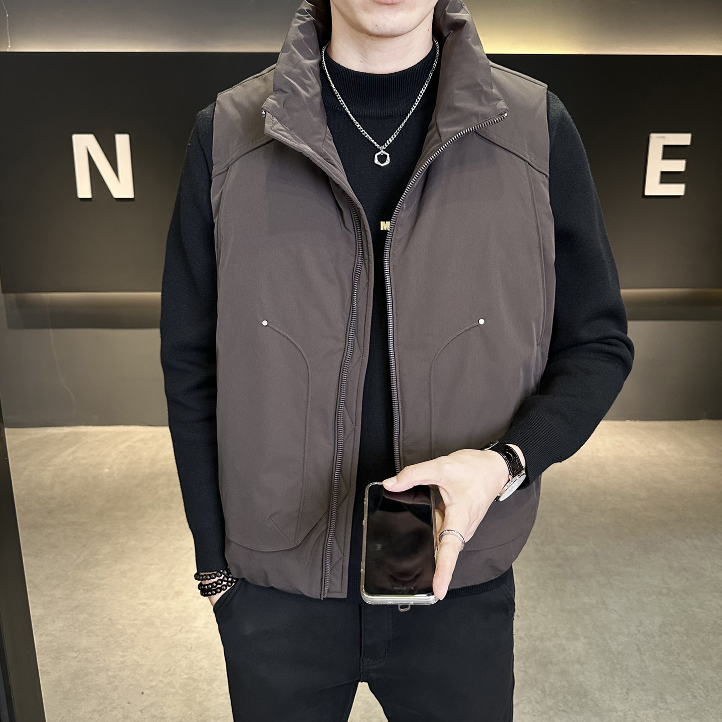 Autumn and winter high-end design down vest men's stand-up collar casual vest waistcoat men's jacket trendy clothes
