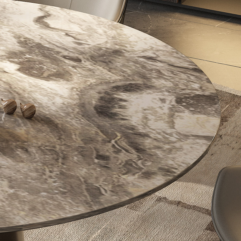广巢 意式极简大理石面圆餐桌高端不锈钢底座家用圆形餐桌椅组合B,淘宝优惠券,粉丝福利购,淘宝优惠卷
