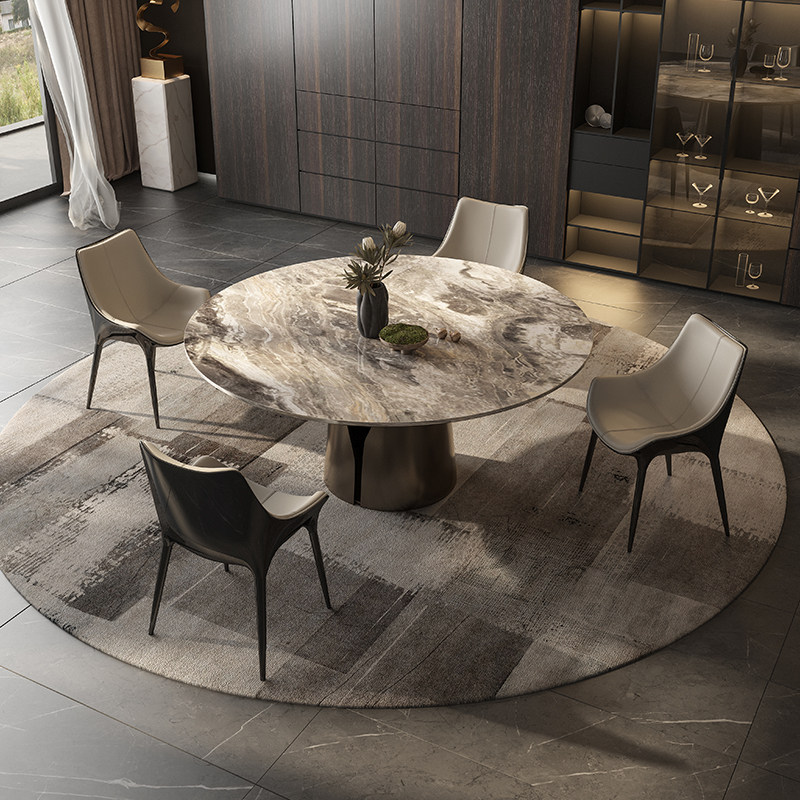 广巢 意式极简大理石面圆餐桌高端不锈钢底座家用圆形餐桌椅组合B,淘宝优惠券,粉丝福利购,淘宝优惠卷
