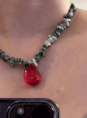 fever同款水晶彩色碎石多巴胺锁骨链夏季清凉串珠水滴choker项链