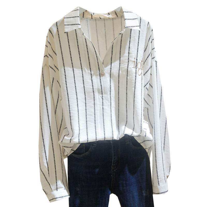 韩国条纹2020春秋新款韩版字母衬衫 haadid衬衫