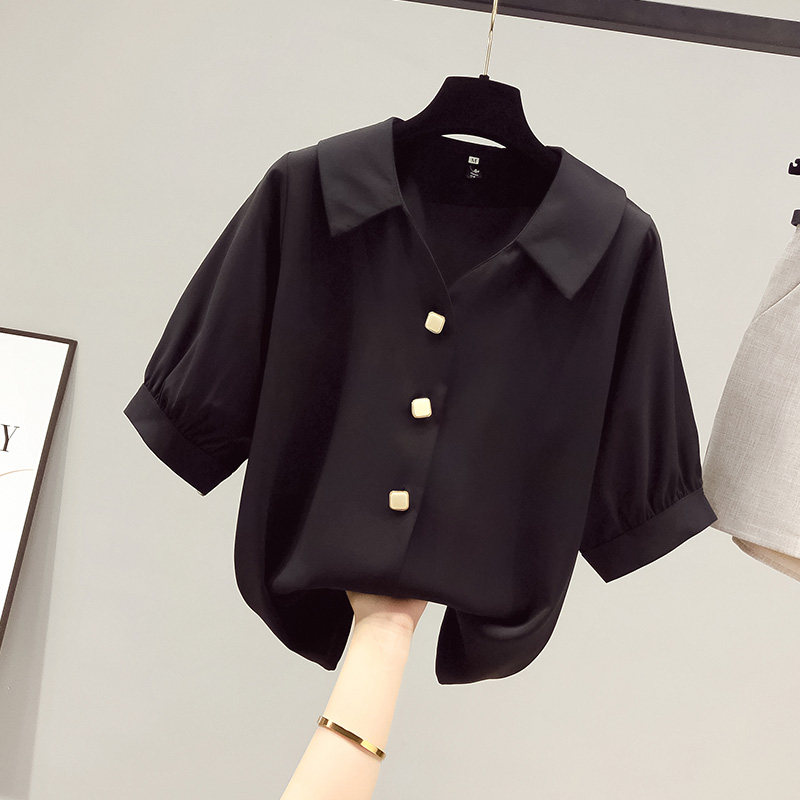 韩国短袖雪纺白衬衫女士2022 t恤 haadid衬衫