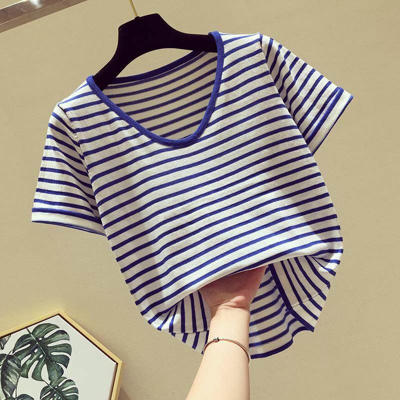韩国条纹针织女短袖2022夏新款t恤 haadidT恤