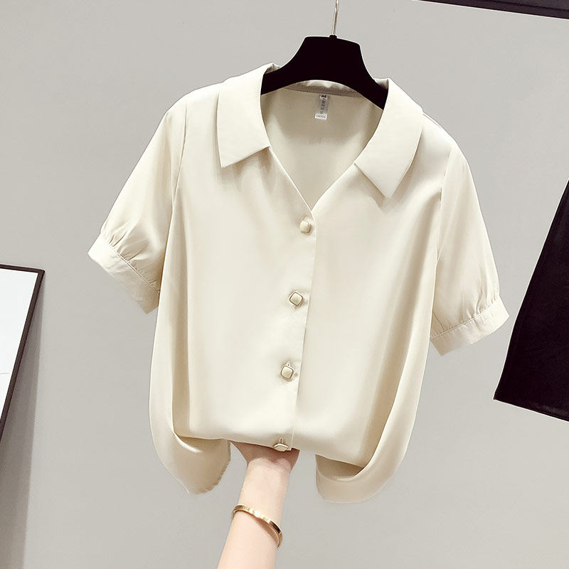 韩国短袖雪纺白衬衫女士2022 t恤 haadid衬衫