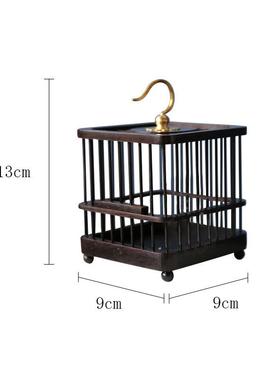 新款新中a式禅意木质金属迷你小鸟笼子茶室茶桌复古风软装饰品托