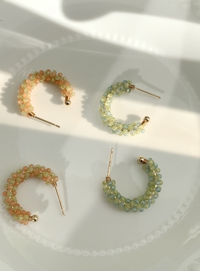 天然半宝石手作耳环耳圈耳购