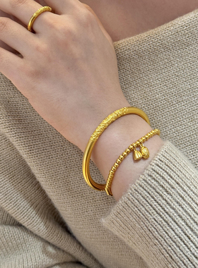 正品古法卷草纹金包银手镯送女友