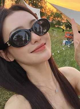 防晒新款椭圆形板材墨镜遮阳女