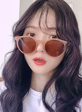 2020圆框ins奶茶色网太阳镜抖音