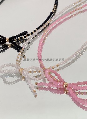 超火的蝴蝶结元素串珠仿水晶芭蕾风韩系ins可爱甜美项链黑色粉色