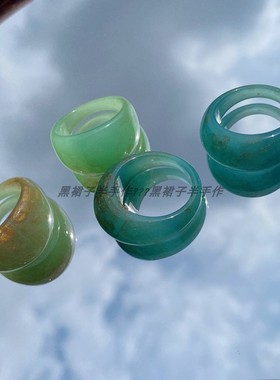 新中式鎏金树脂戒指复古小众天青色气质婉约拱形设计感绿色食指戒
