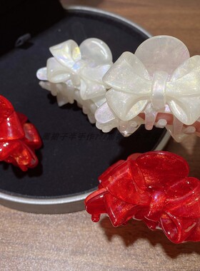 贵但是值得~加厚醋酸小号红色人鱼白细闪幻彩抓夹半抓发圣诞本命