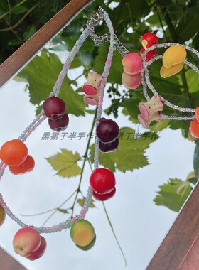 包邮~仿真水果可爱弹力串珠手链水果项链度假风可爱鬼马极繁彩色