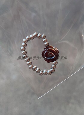 原创手作款！支持尺寸定制！贝壳玫瑰花戒指弹力串珠知性气质配饰