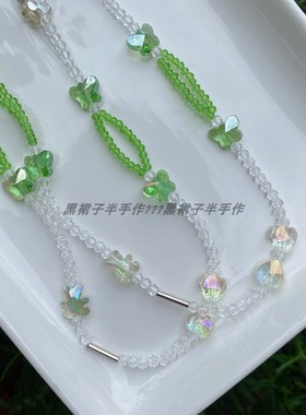 超适合夏天！新款清新绿色仿水晶设计感项链爱心小熊可爱少女脖子