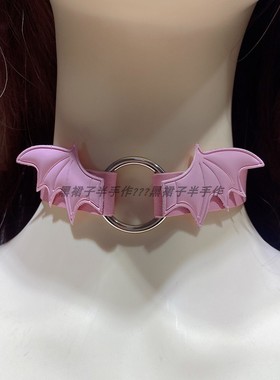 黑色粉色小恶魔翅膀PU材质脖子链