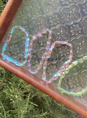 看起来不怎么样，戴起来绝了！超闪玻璃水晶长方镀彩弹力串珠手链