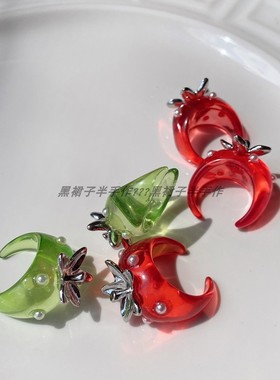 小众设计款红色草莓仿珍珠开口树脂戒指可爱搞怪设计师订货款剩余