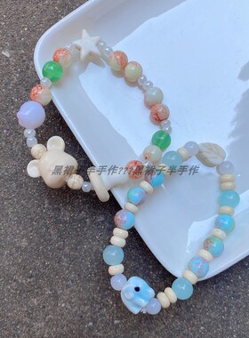 4款手链新款设计感卡通可爱小象猫腻树脂玻璃陶瓷手串少女闺蜜款